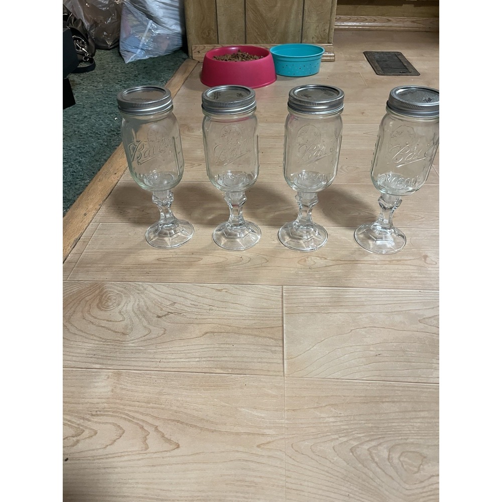 BALL MASON JAR~SET OF 4~WINE GLASSES STEM PEDESTAL~JOKE/GAG~COLLECTORS~VNC. - Picture 4 of 9